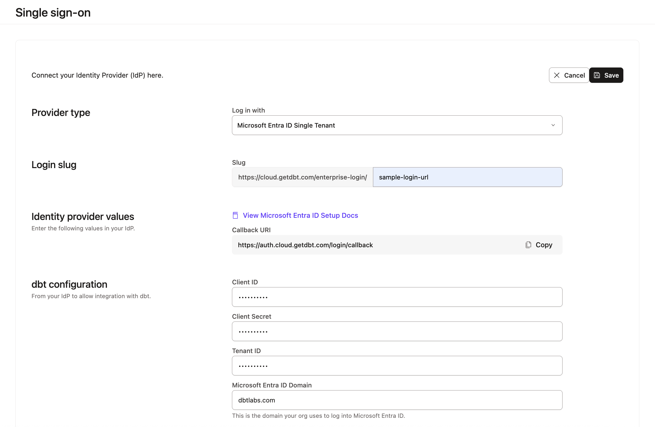 Configuring Entra ID AD SSO in dbt